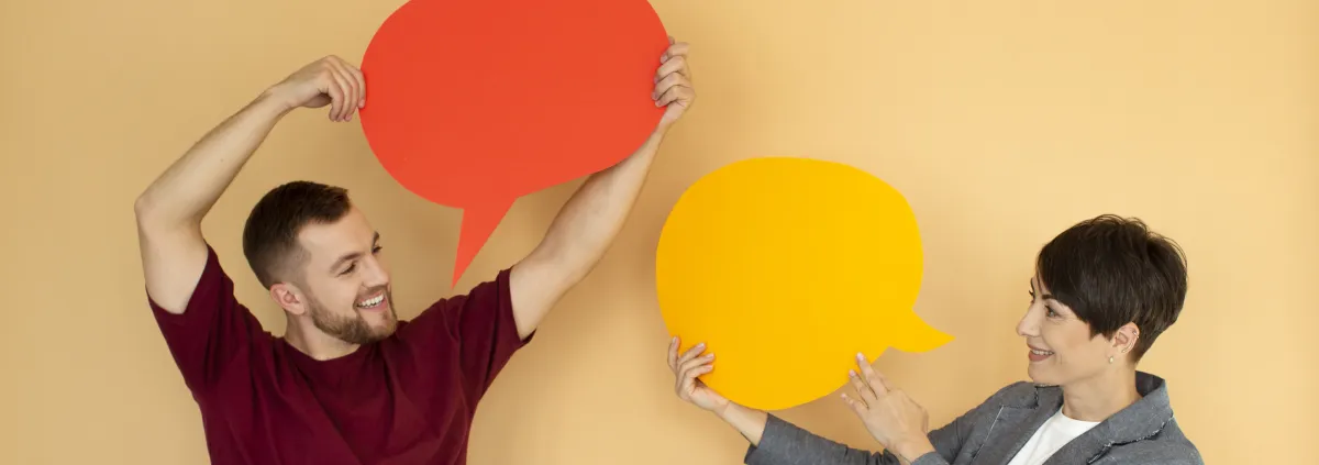 people holding chat bubbles